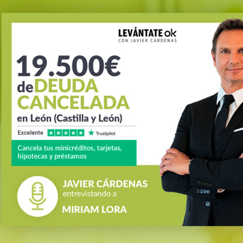 Javier Cárdenas conversa con una exonerada de Repara tu Deuda en León (Castilla y León) por la Ley de Segunda Oportunidad